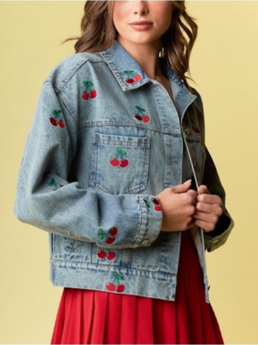 Cherry Embrodiered Denim Jacket